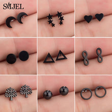 Load image into Gallery viewer, SMJEL Fashion Bohemian Vintage Earrings Jewelry Cute Black Geometric Round Stainless Steel Stud Earring Best Gift for Women Girl