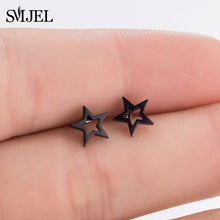 Load image into Gallery viewer, SMJEL Fashion Bohemian Vintage Earrings Jewelry Cute Black Geometric Round Stainless Steel Stud Earring Best Gift for Women Girl