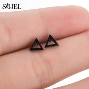 SMJEL Fashion Bohemian Vintage Earrings Jewelry Cute Black Geometric Round Stainless Steel Stud Earring Best Gift for Women Girl
